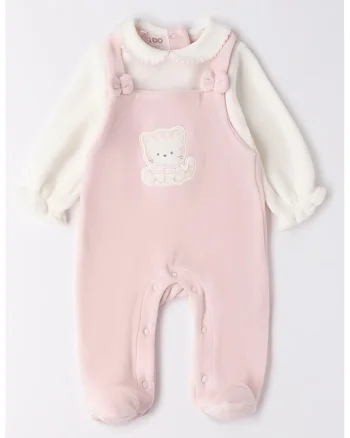 Salopeta 2 in1 cu botosei, Alb fildes/Roz pastel