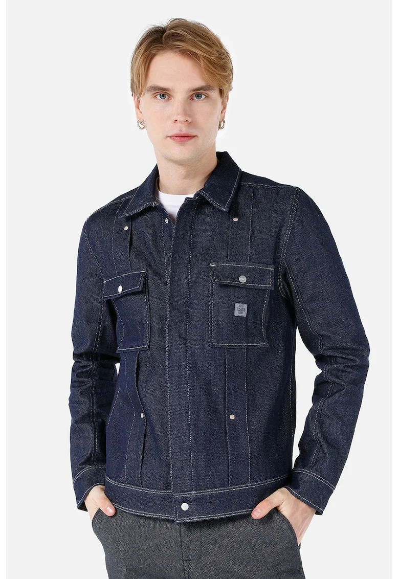 Jacheta de denim cu buzunare pe piept, Albastru inchis