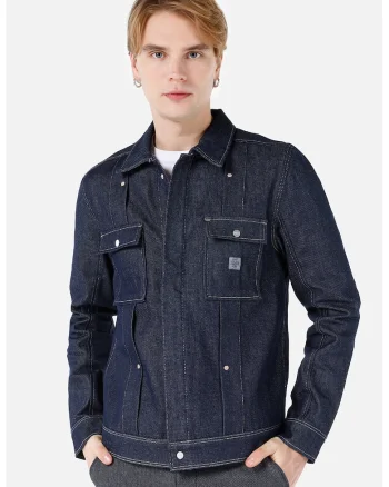 Jacheta de denim cu buzunare pe piept, Albastru inchis