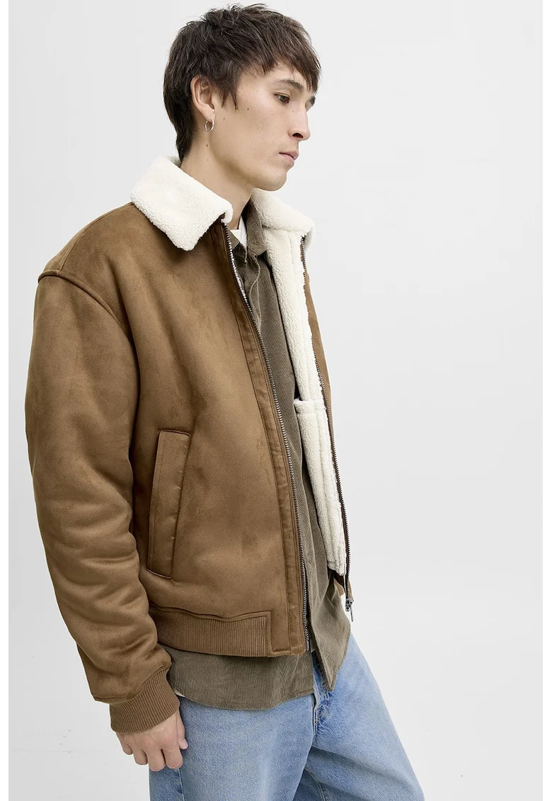 Jacheta uni cu guler clasic, Caramel