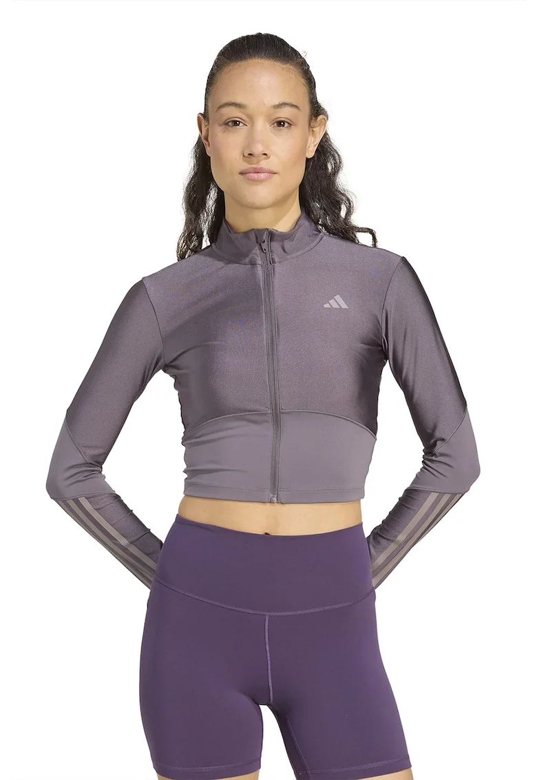 Bluza crop cu fermoar, pentru antrenament, Violet