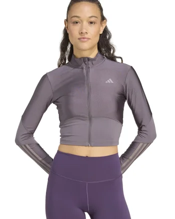 Bluza crop cu fermoar, pentru antrenament, Violet