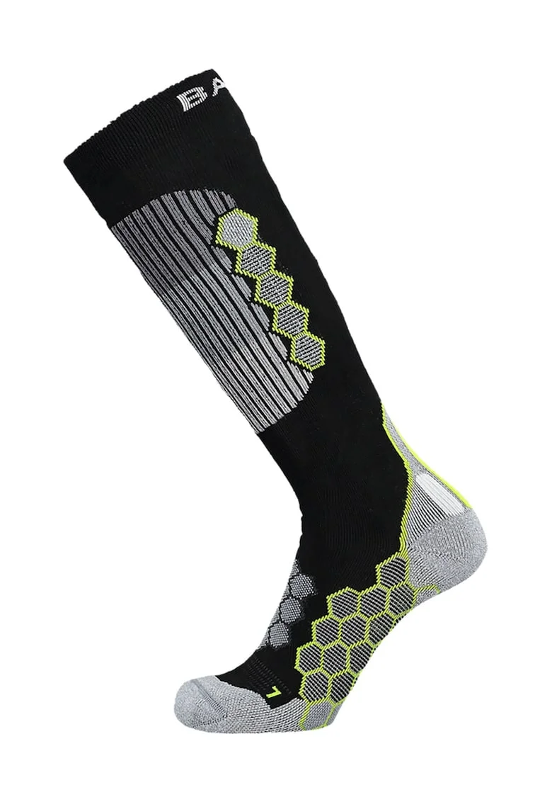 Sosete din amestec de lana cu model, pentru schi, Negru/Gri deschis melange/Verde lime