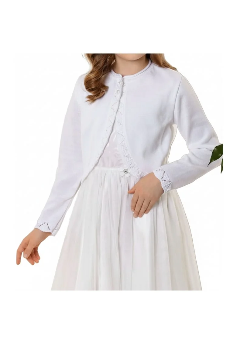 Bolerou elegant fete Lena, alb crem, dantela delicata, evenimente speciale,