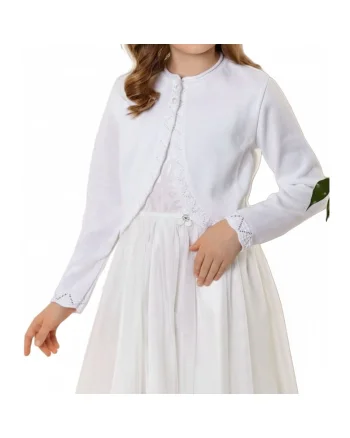 Bolerou elegant fete Lena, alb crem, dantela delicata, evenimente speciale,