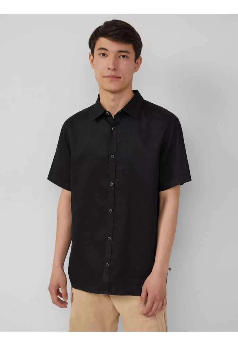 Camasa barbati cu maneca scurta, din in cu croiala Regular fit, Negru