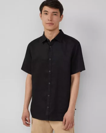 Camasa barbati cu maneca scurta, din in cu croiala Regular fit, Negru