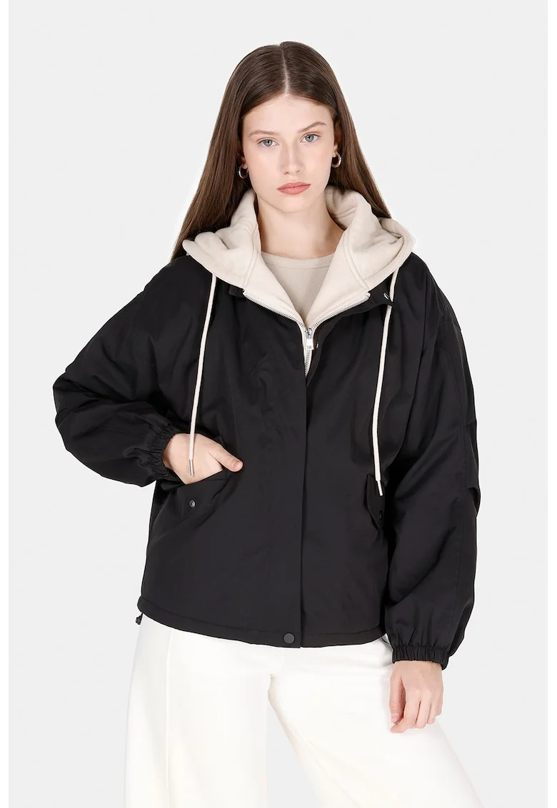 Jacheta regular fit cu gluga, Negru/Maro nisip