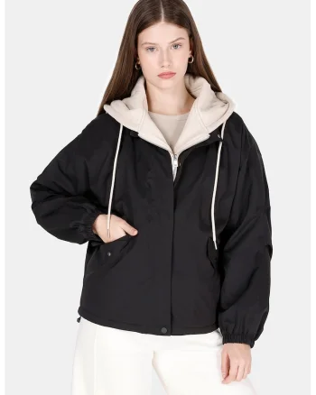 Jacheta regular fit cu gluga, Negru/Maro nisip