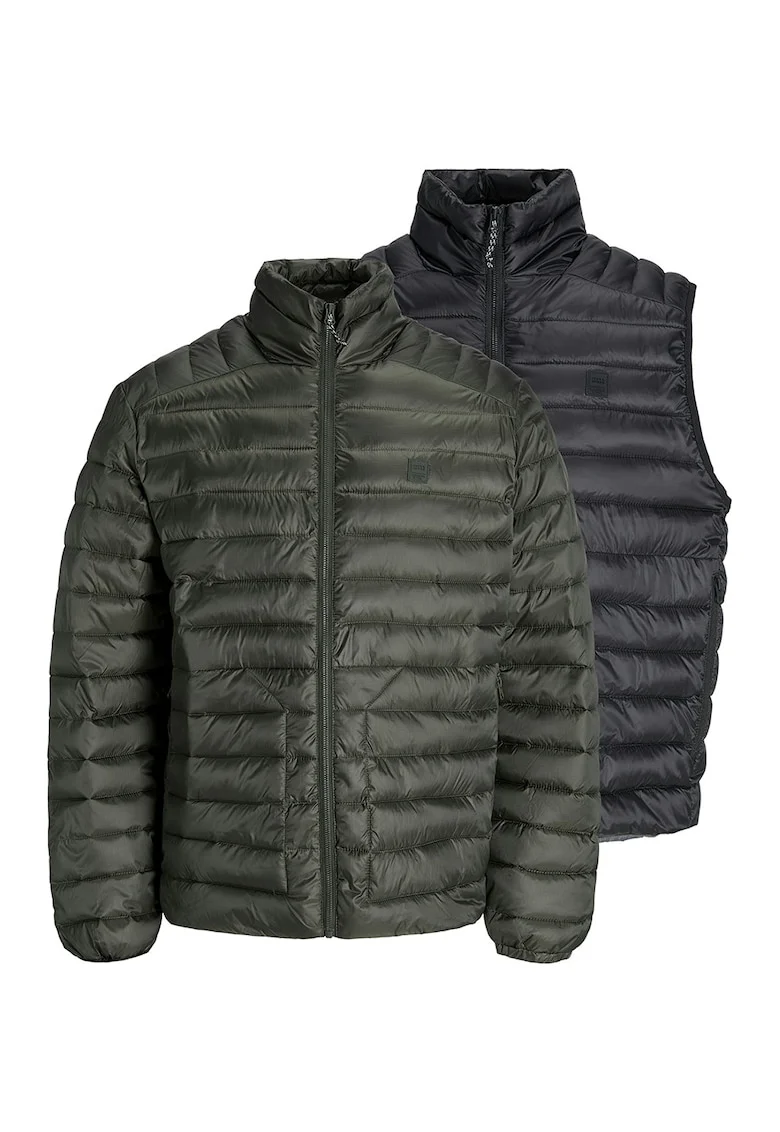 Set de geaca matlasata si vesta , 2 piese, Verde/Negru