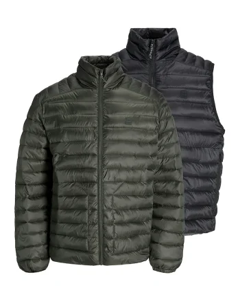 Set de geaca matlasata si vesta , 2 piese, Verde/Negru