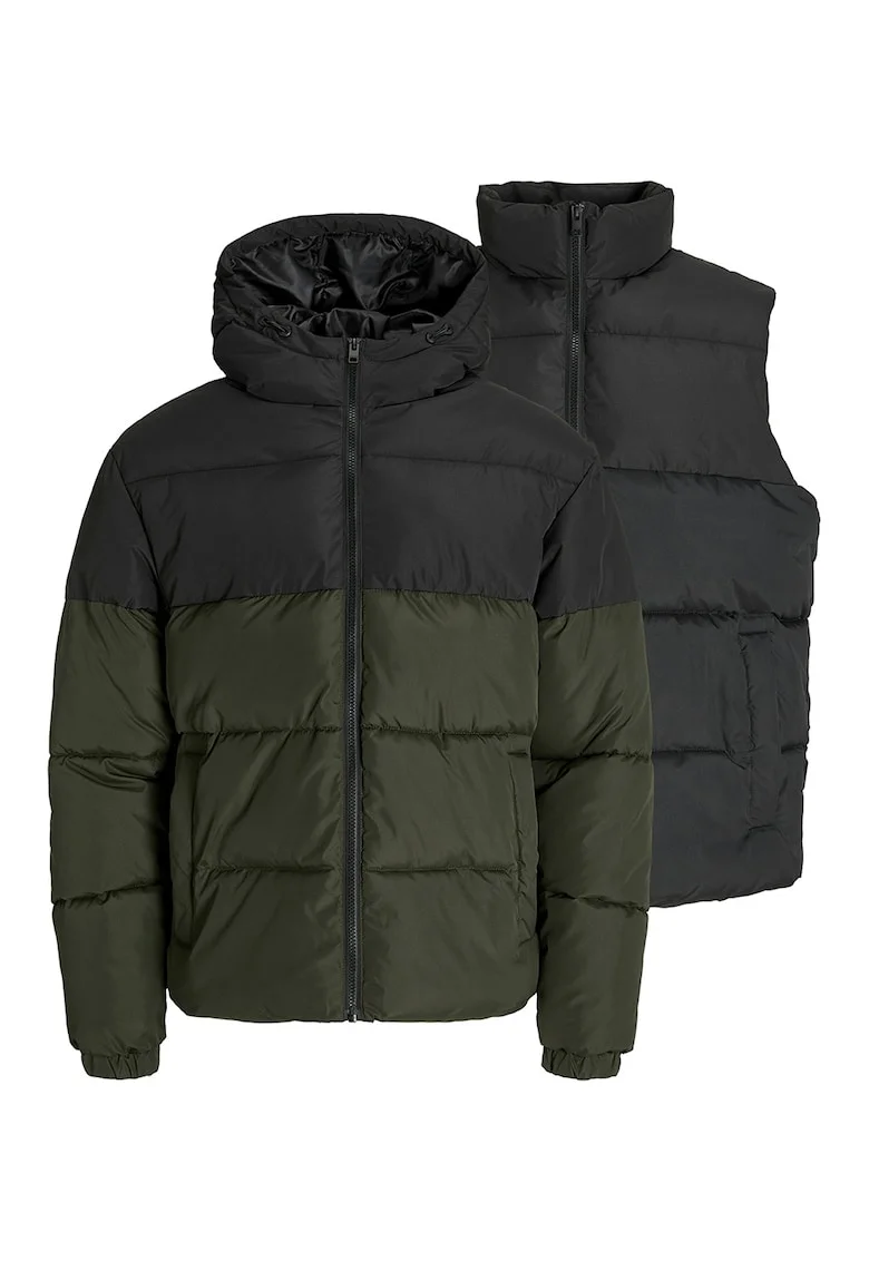 Set de vesta si geaca cu vatelina, 2 piese, Verde/Negru