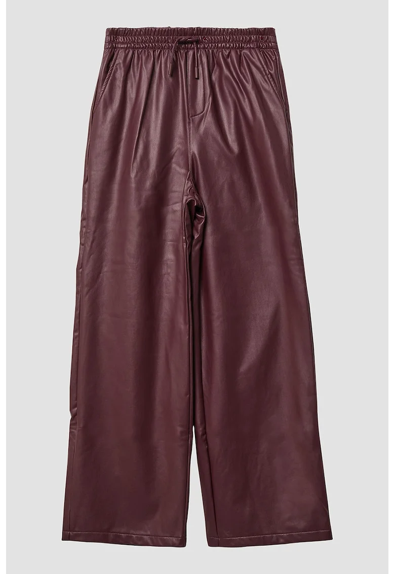 Pantaloni din piele ecologica cu croiala ampla si talie ajustabila, Visiniu