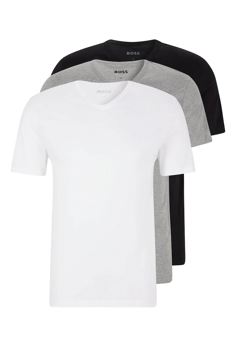 Set de tricouri de casa cu decolteu in V - 3 piese, Negru/Gri