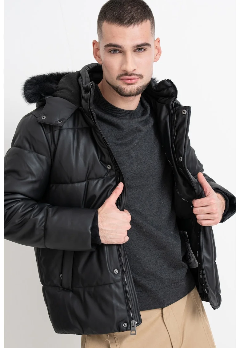 Geaca cu fermoar si buzunare, Negru stins