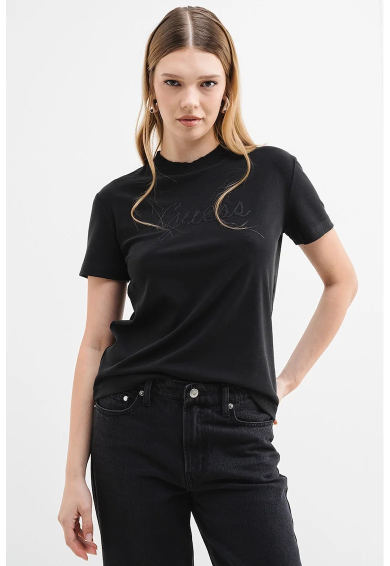 Tricou cu logo pentru fitness, Negru stins
