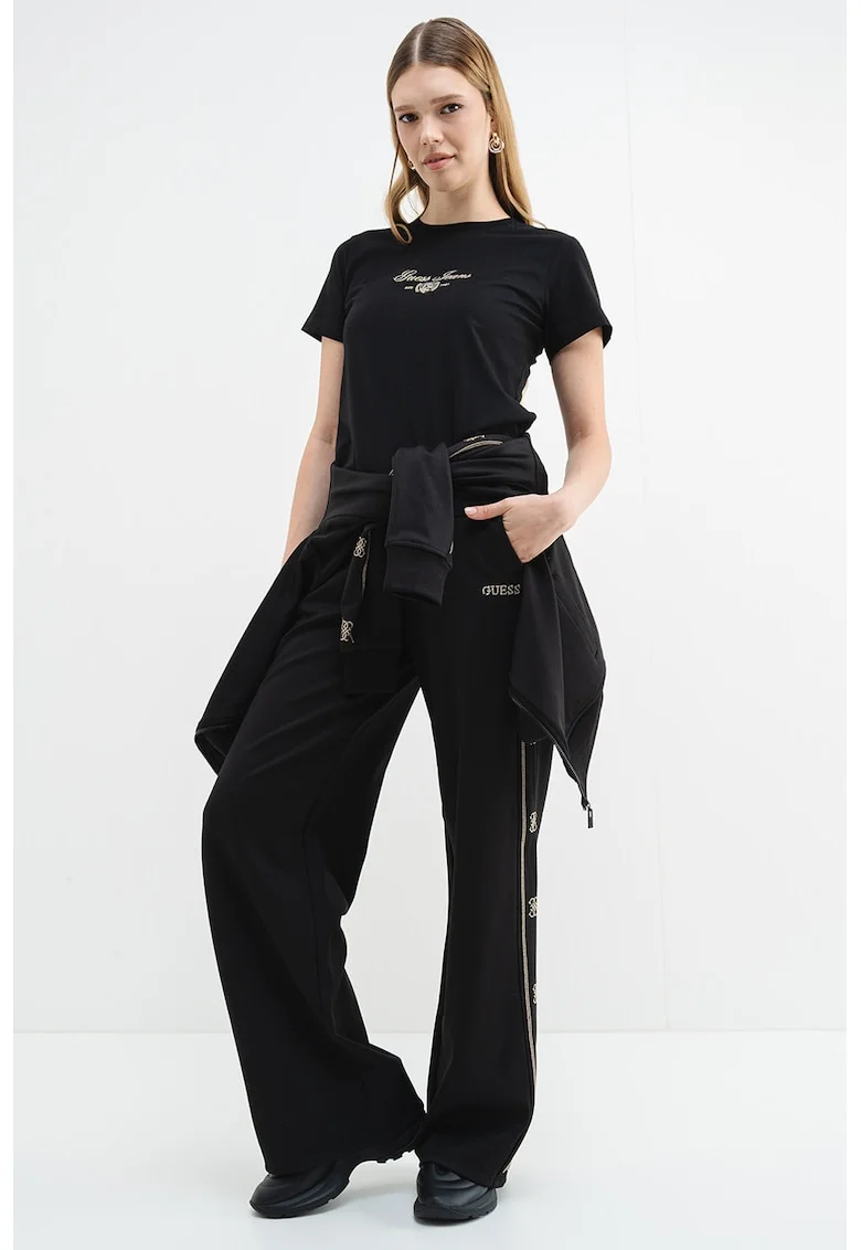 Pantaloni de trening cu croiala ampla si buzunare laterale, Auriu/Negru