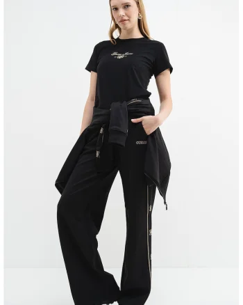 Pantaloni de trening cu croiala ampla si buzunare laterale, Auriu/Negru
