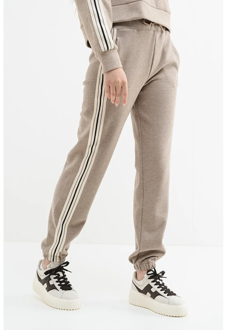 Pantaloni cu logo pentru fitness, Bej melange