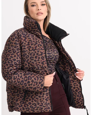 Geaca cu animal print, Negru/Maro