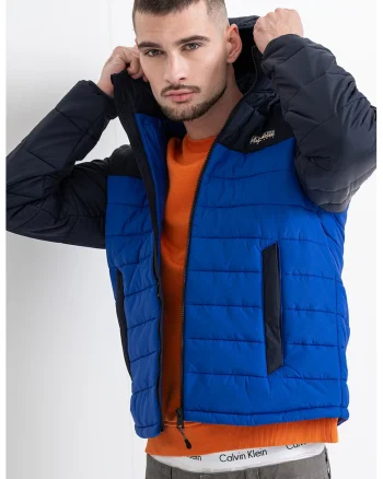 Geaca matlasata cu gluga Gesar, Albastru royal/Bleumarin