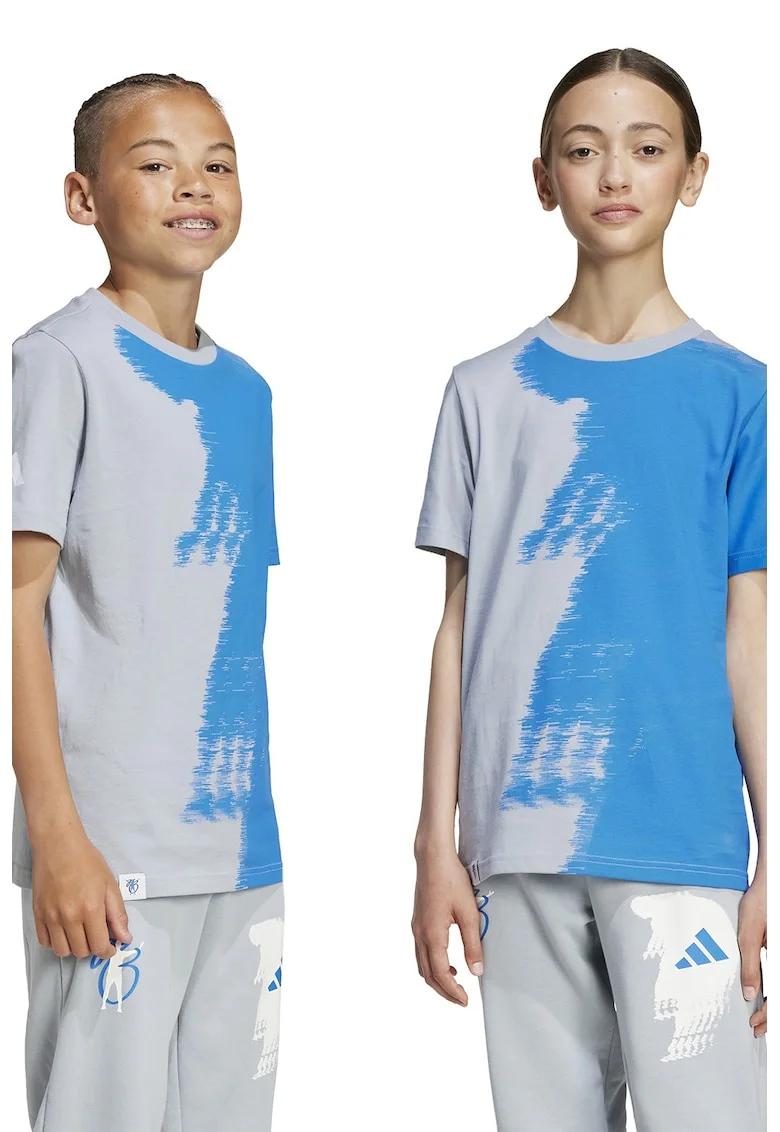 Tricou cu imprimeu abstract pentru fotbal, Alb/Gri deschis/Albastru