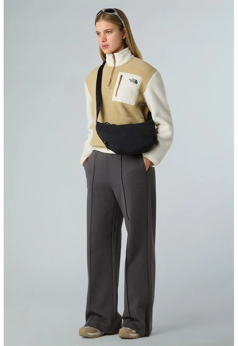 Bluza de trening de iarna cu fermoar scurt Yumiori, Maro taupe deschis/Alb murdar