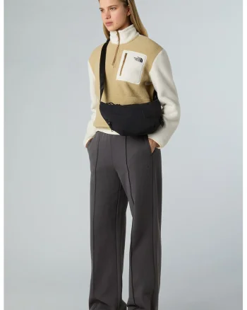Bluza de trening de iarna cu fermoar scurt Yumiori, Maro taupe deschis/Alb murdar