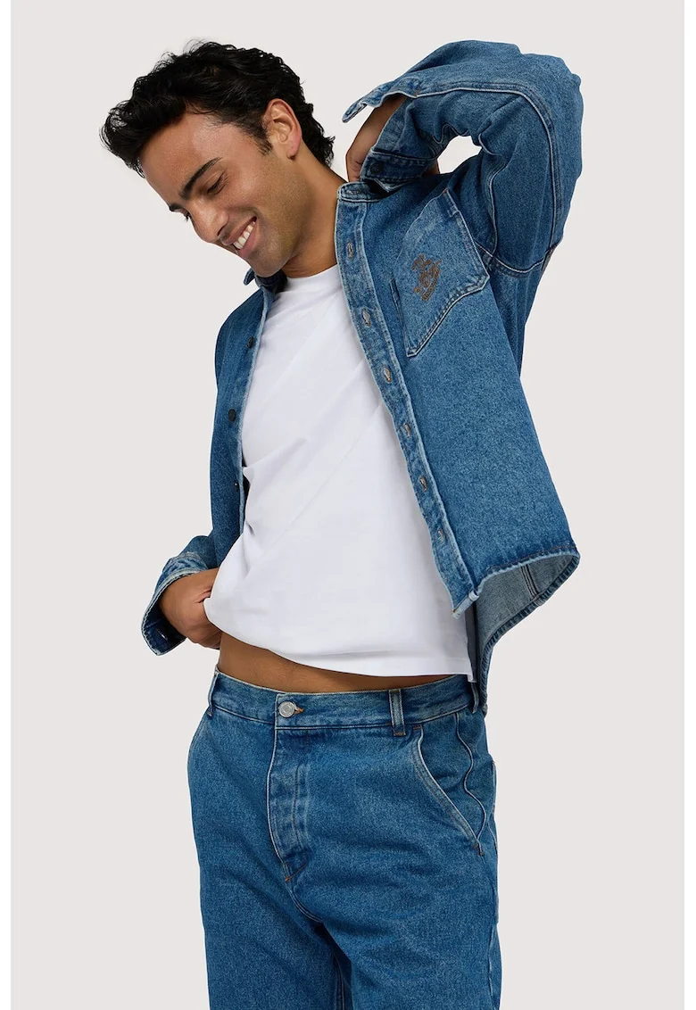 Jacheta-camasa din denim cu buzunar pe piept, Albastru inchis
