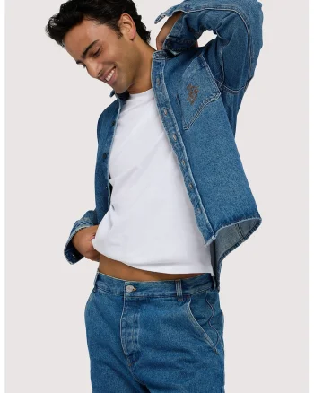 Jacheta-camasa din denim cu buzunar pe piept, Albastru inchis