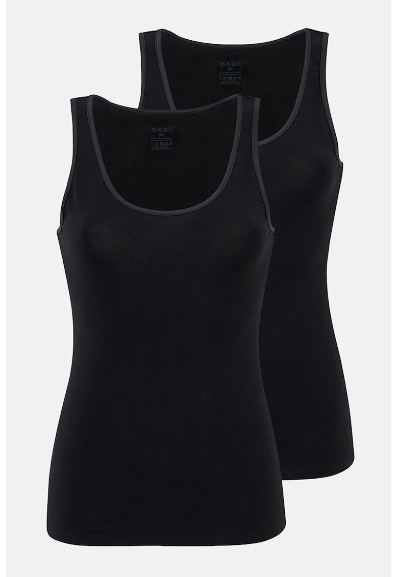 Set de top-uri slim fit cu decolteu rotund - 2 piese, Negru