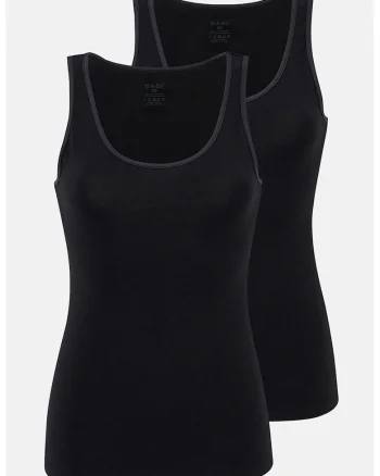 Set de top-uri slim fit cu decolteu rotund - 2 piese, Negru