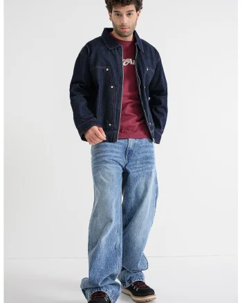 Jacheta lejera din denim cu fermoar, Albastru ultramarin
