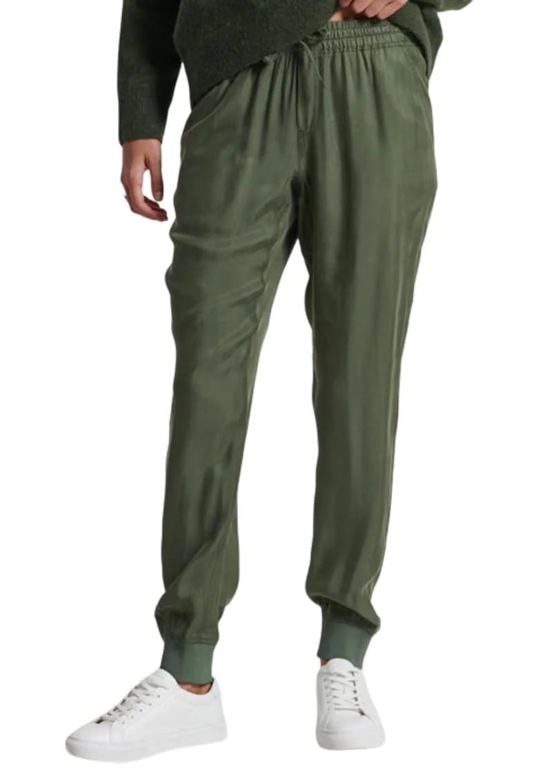Pantaloni sport dama, Superdry, Bumbac/Viscoza, Kaki, Kaki