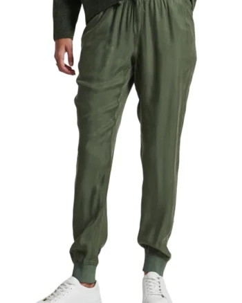 Pantaloni sport dama, Superdry, Bumbac/Viscoza, Kaki, Kaki