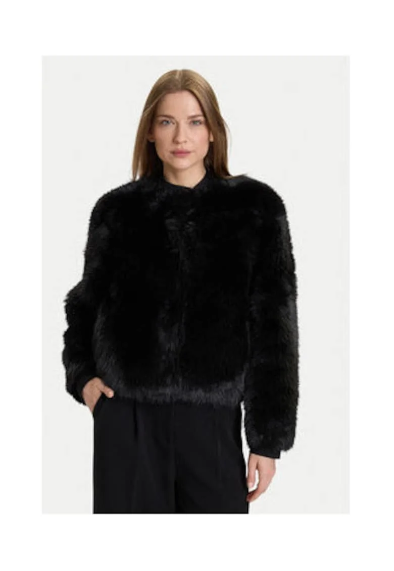 Jacheta dama,  blana artificiala, neagra, poliester