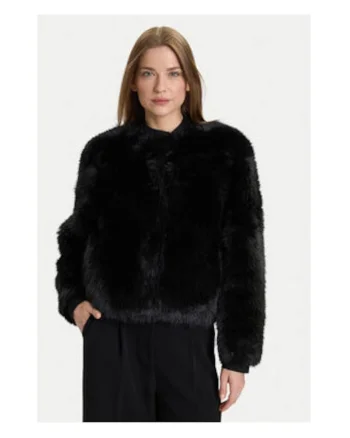 Jacheta dama,  blana artificiala, neagra, poliester