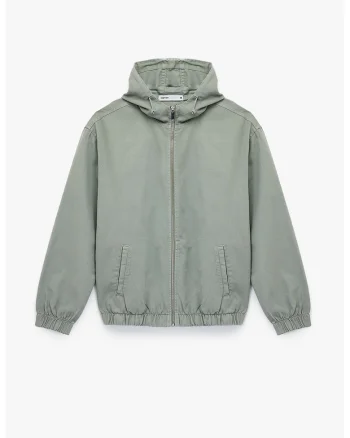 Jacheta din denim cu gluga si buzunare laterale, Verde sparanghel