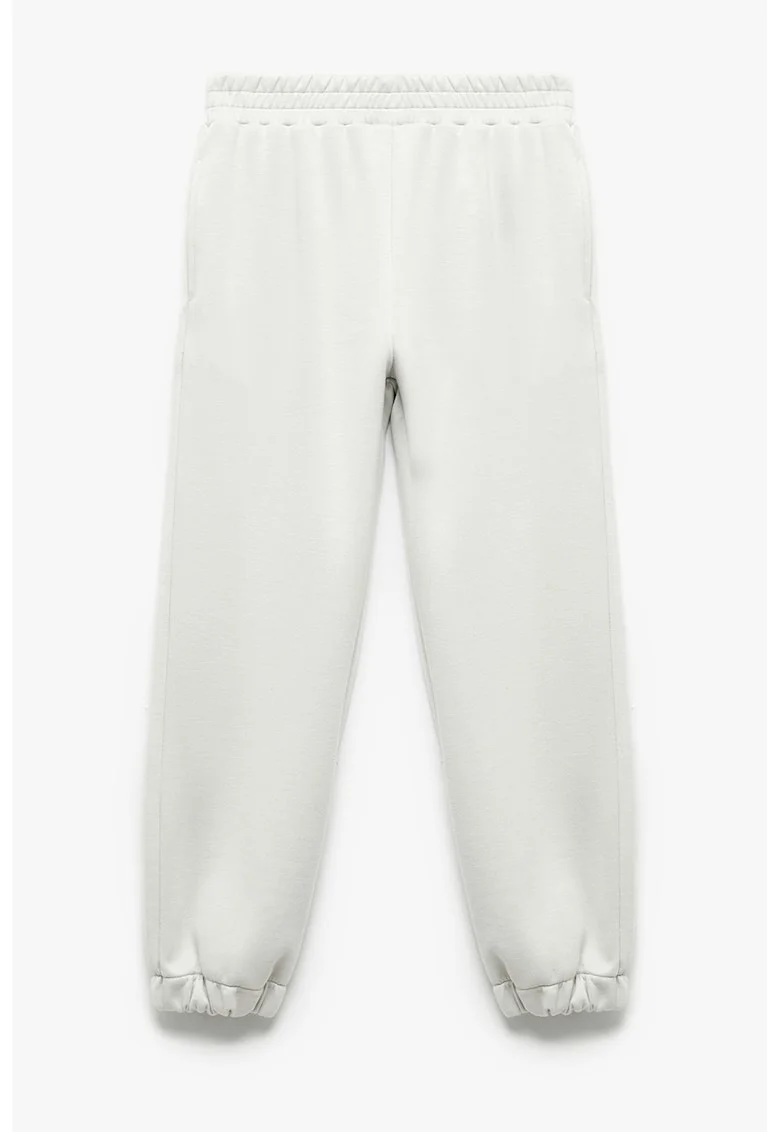Pantaloni uni de trening cu snur, Gri deschis melange