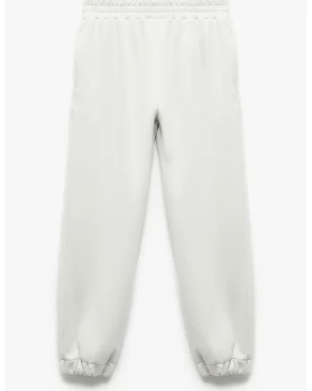 Pantaloni uni de trening cu snur, Gri deschis melange