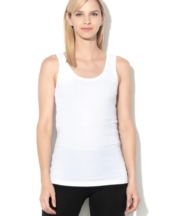 Top slim fit din bumbac organic Base, Alb