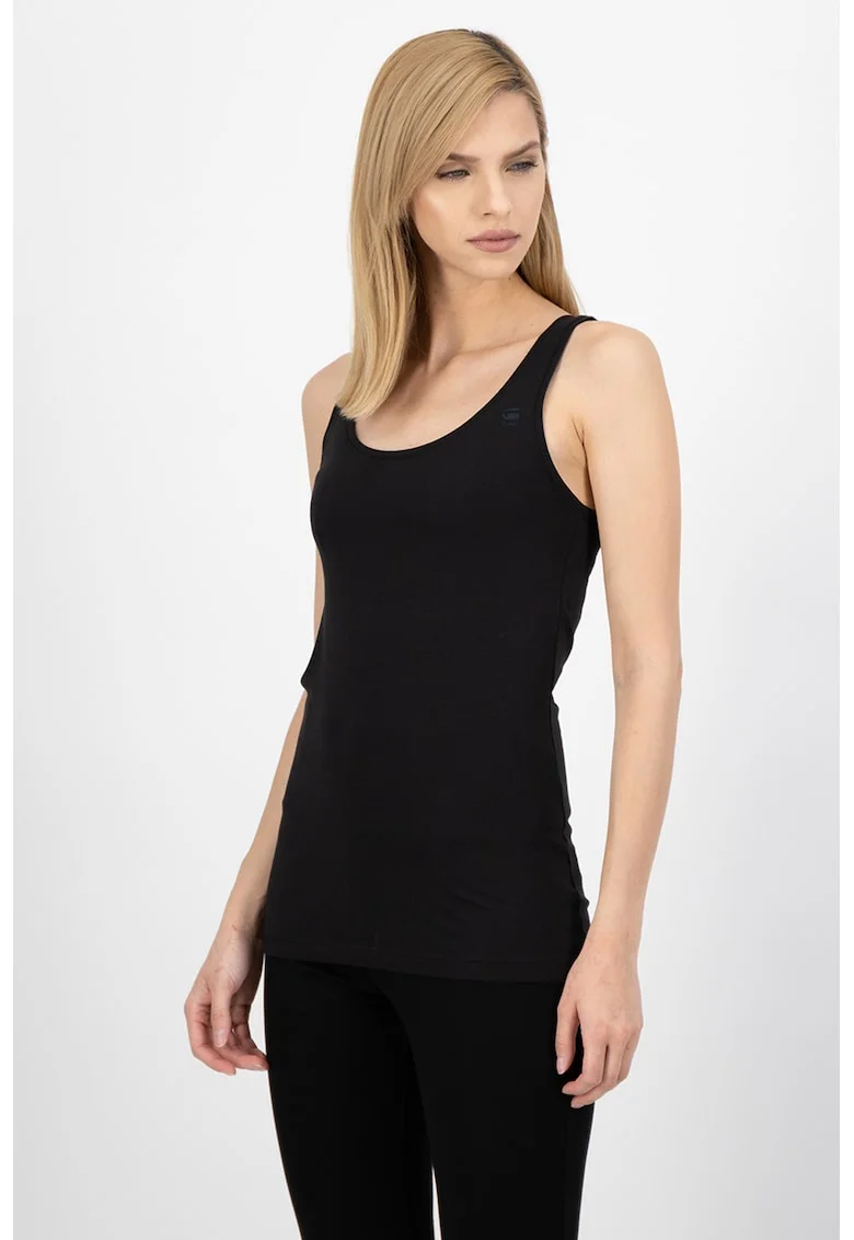 Top slim fit din bumbac organic Base, Negru