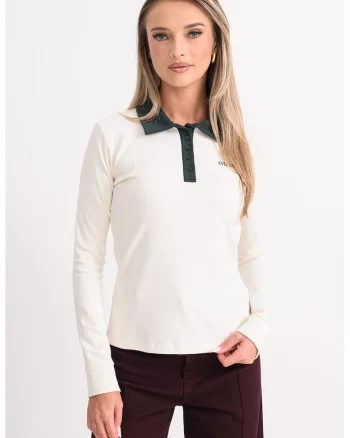 Bluza polo cu guler contrastant, Verde englez/Crem