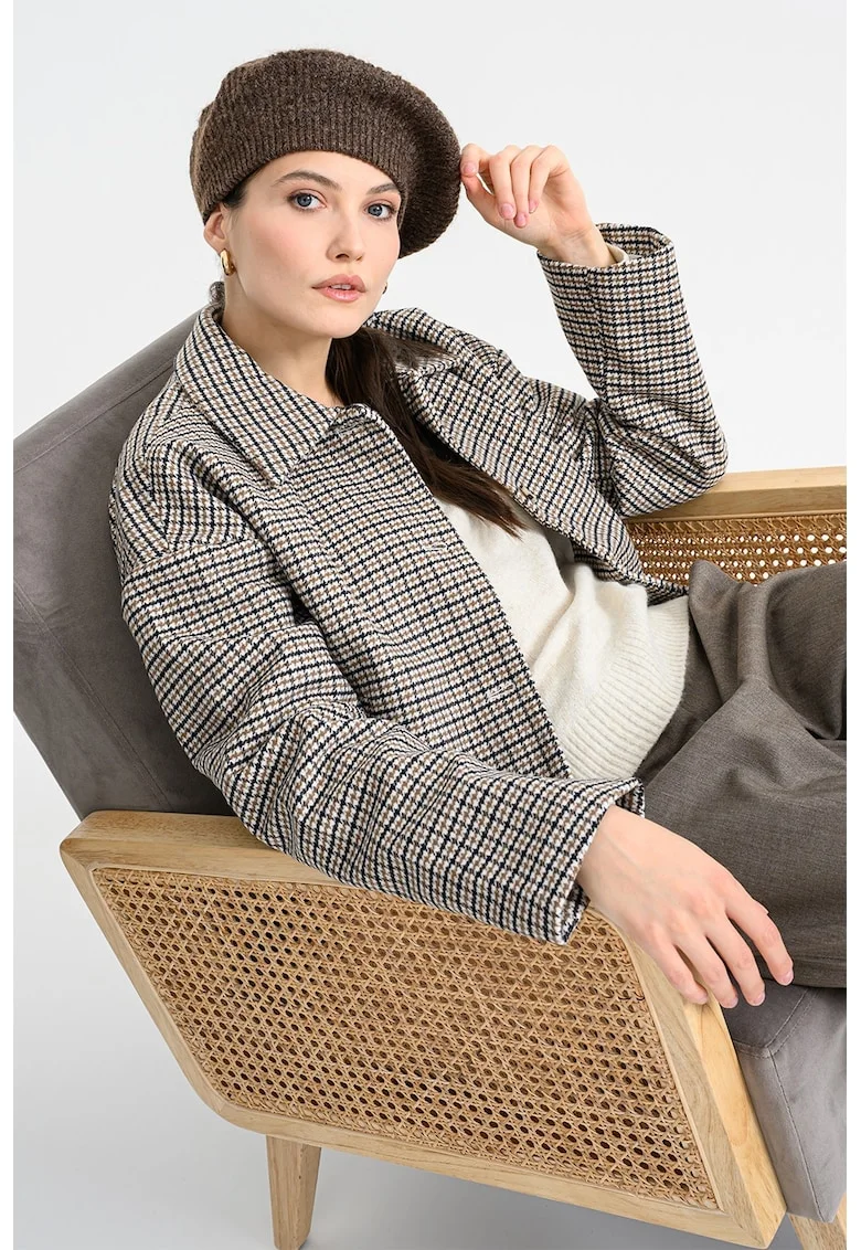 Jacheta din amestec de lana cu model houndstooth, Negru/Bej/Maro deschis
