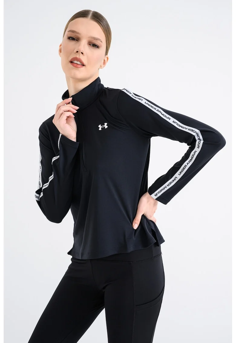 Bluza cu fermoar si logo pentru fitness, Alb/Negru