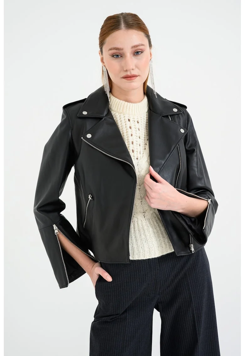 Jacheta biker de piele Lujana, Negru