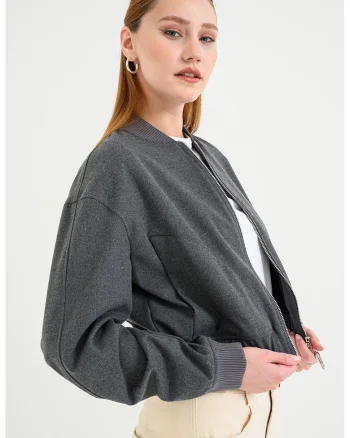 Jacheta bomber crop cu terminatie elastica Amirana, Gri inchis