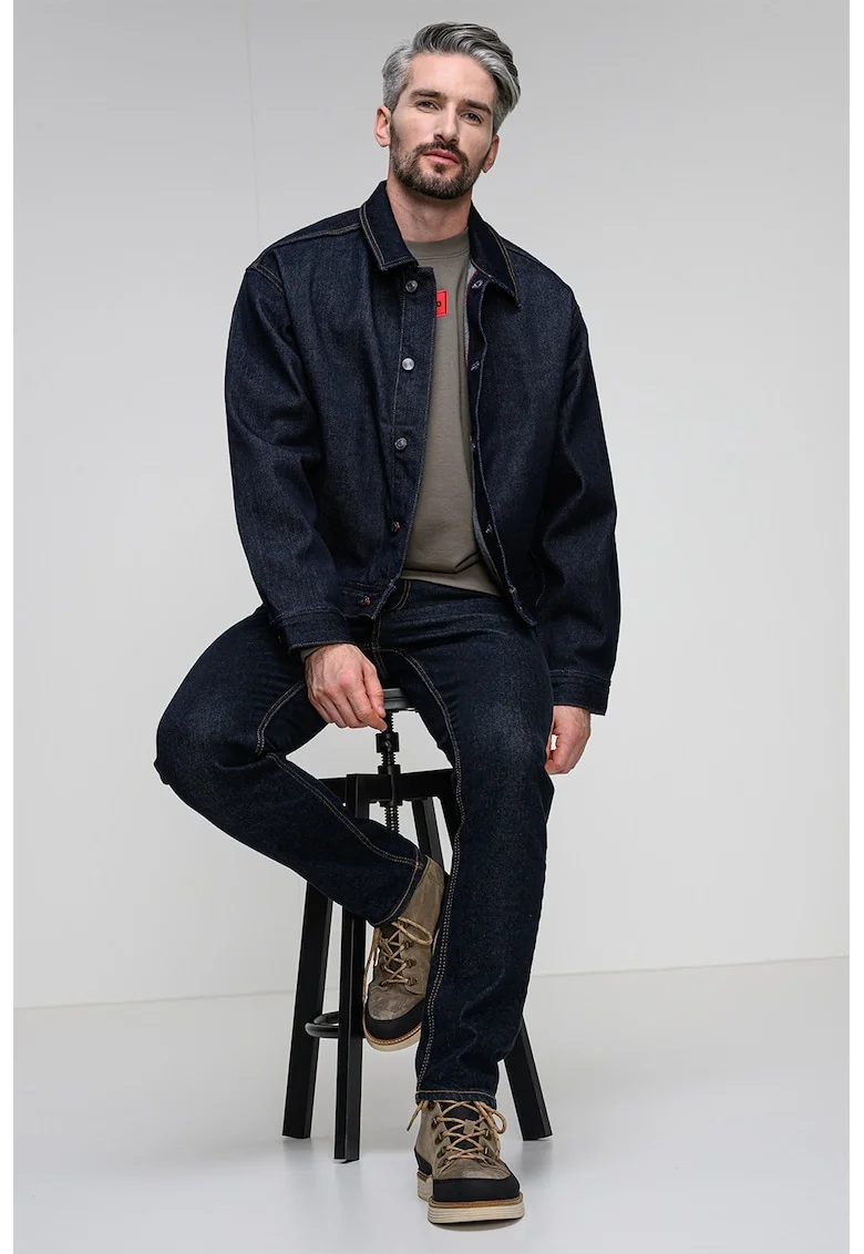Jacheta de denim cu aplicatie logo, Bleumarin