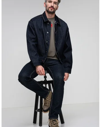 Jacheta de denim cu aplicatie logo, Bleumarin