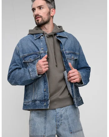 Jacheta de denim cu buzunare pe piept, Albastru deschis
